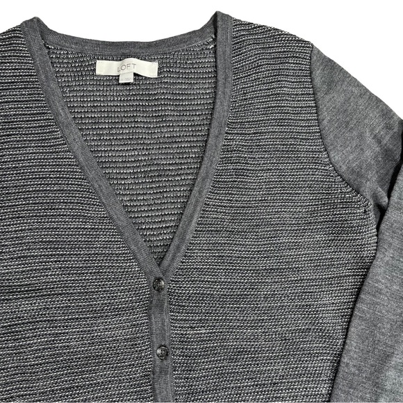 Ann Taylor Loft size large grey shimmery button up vneck cardigan sweater EUC - Picture 2 of 15